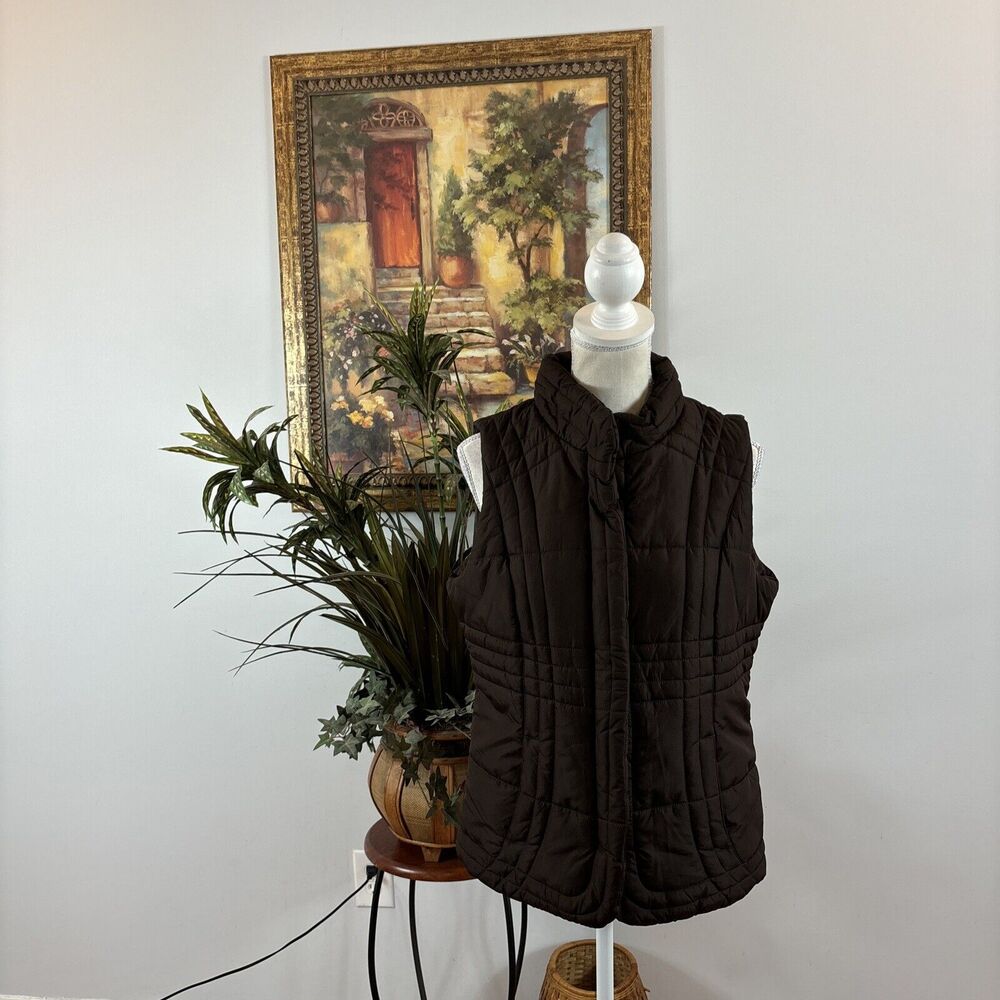 Faded Glory Women Vest Brown Quilted Lining Vest Size S (4-6) Full Zipper